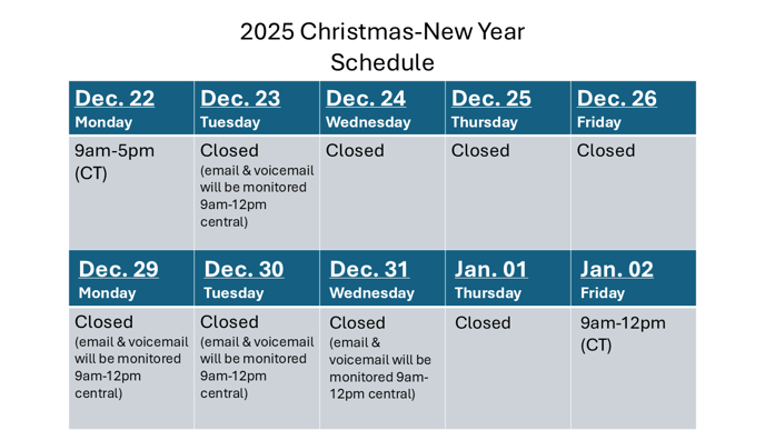 2025 Christmas and New Years